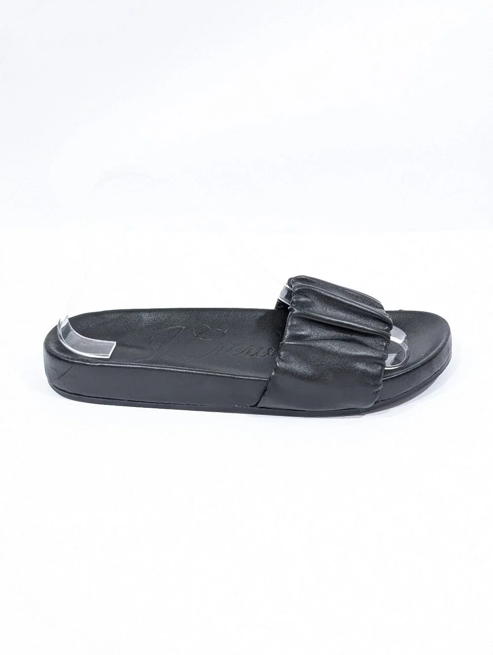 J Crew Pacific Black Leather Slides 7.5 Women Slip on Sandals scrunchie